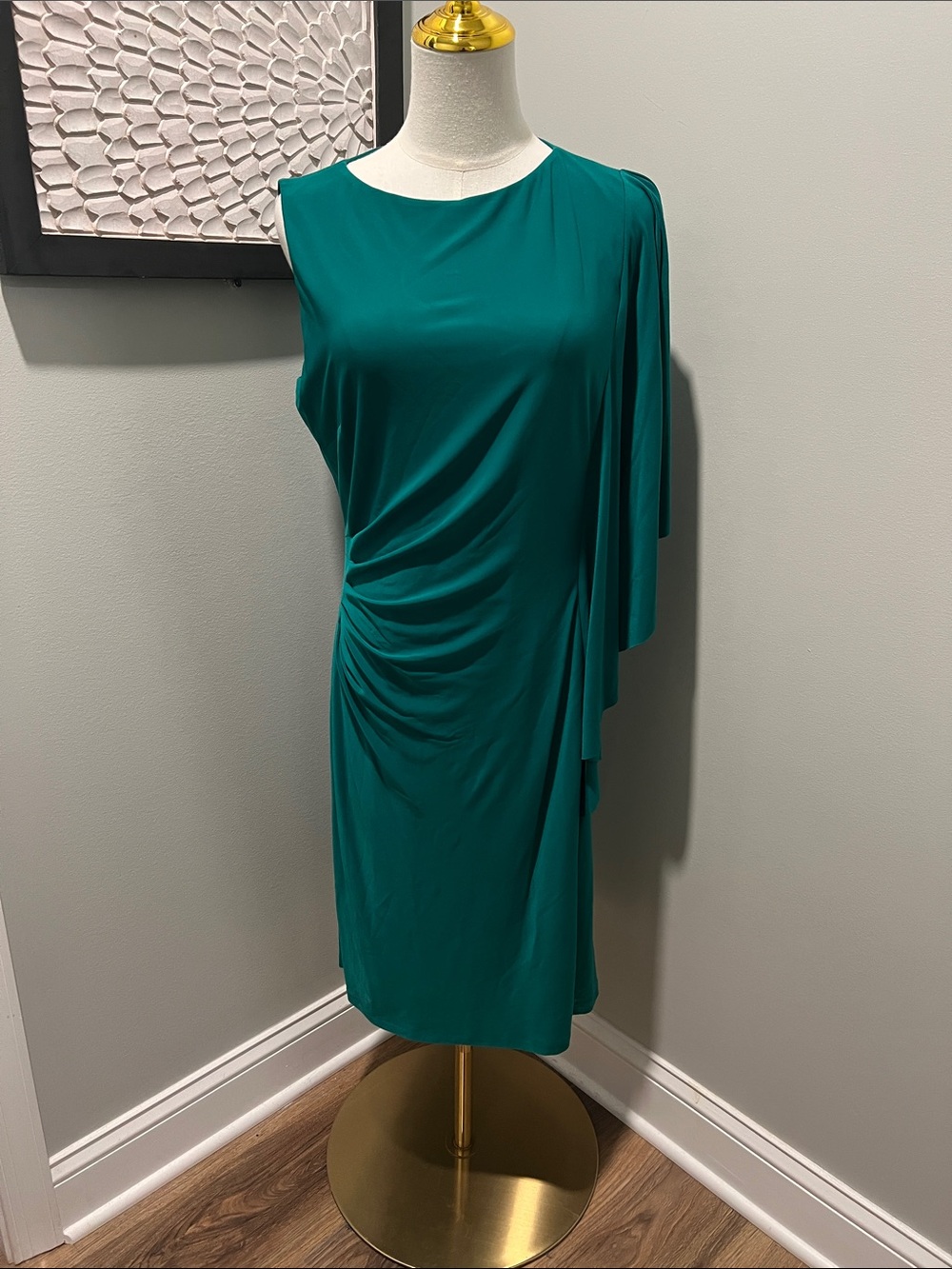 Lauren Ralph Lauren Teal One-Shoulder Draped Cocktail Dress